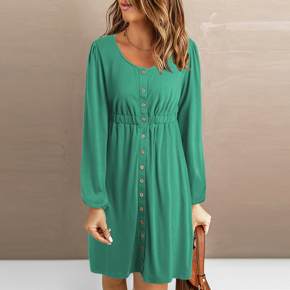 Damen Kleid mit Knopfleiste und elastischer Taillierung WW