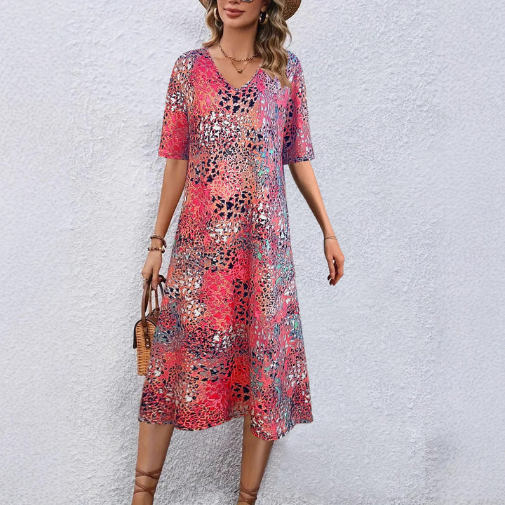 Damen V-Ausschnitt Midi-Kleid im lässigen Animal-Print Stil W&W Mode