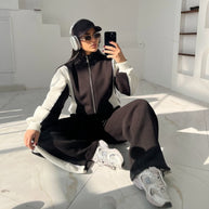 Damen Sportlicher Fleece Loungewear-Anzug mit Rückenteil WW