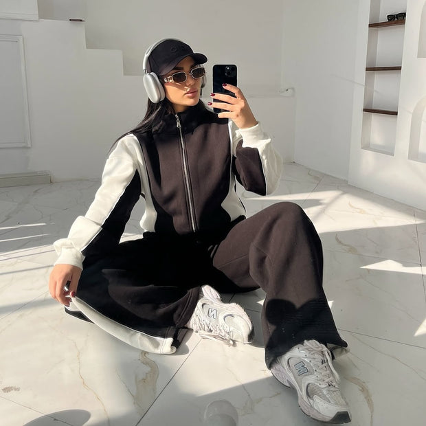 Damen Sportlicher Fleece Loungewear-Anzug mit Rückenteil WW