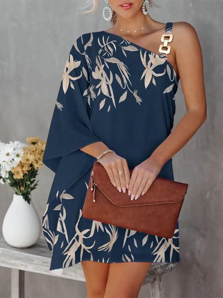 Damen asymmetrisches Modekleid mit floralem Design und elegantem Träger WW