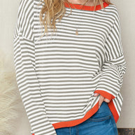 WW Kontrast gestreifter Drop-Shoulder-Pullover