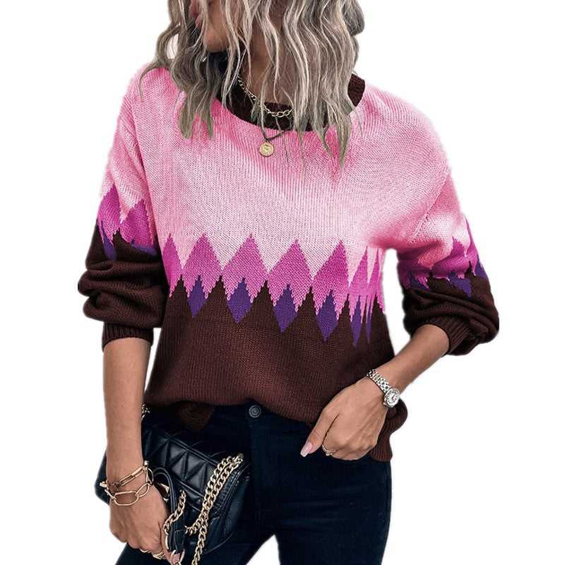 Damen Pullover mit trendigem Bergmotiv und komfortablem Rundhalsausschnitt WW