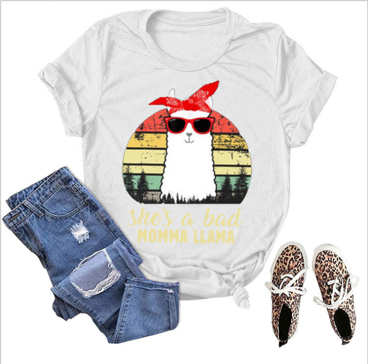 Frauen Spaß Lama Grafik T-Shirt WW