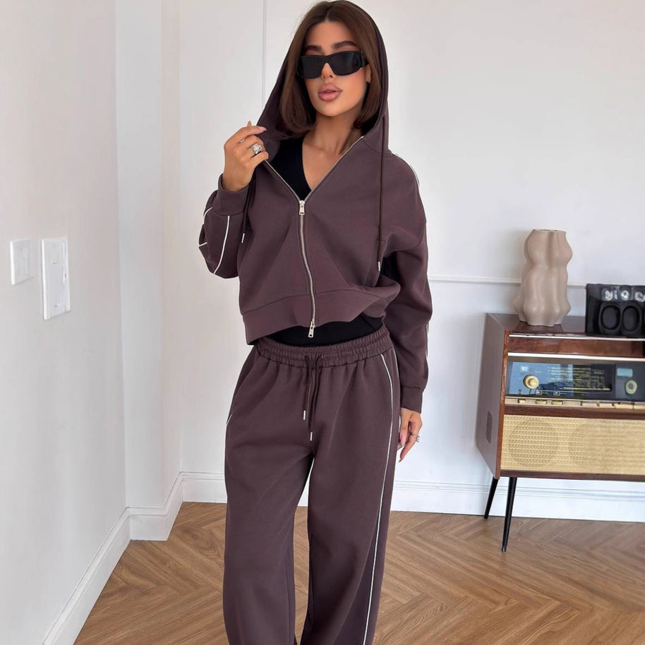 Damen Sportliches ZIP-Hoodie-Set mit weiten Hosen WW