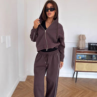 Damen Sportliches ZIP-Hoodie-Set mit weiten Hosen WW
