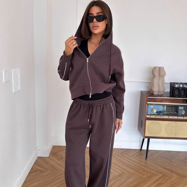 Damen Sportliches ZIP-Hoodie-Set mit weiten Hosen WW