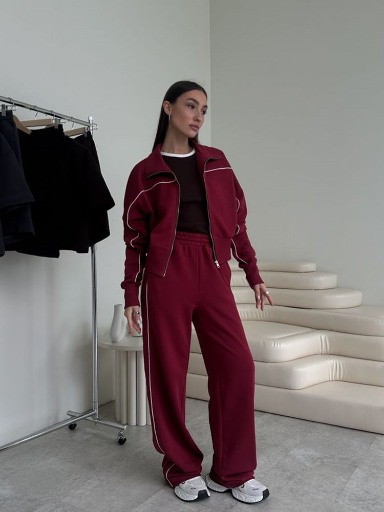Damen sportliches Freizeitanzug-Set mit stylischem Schnitt und Kontrastnähten WW