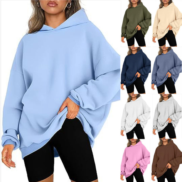 Damen oversized Kapuzenpullover mit seitlichen Schlitzen WW