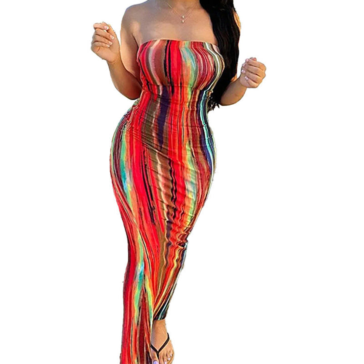 Damen Maxikleid mit elegantem schulterfreiem Design und farbenfrohem Muster W&W Mode