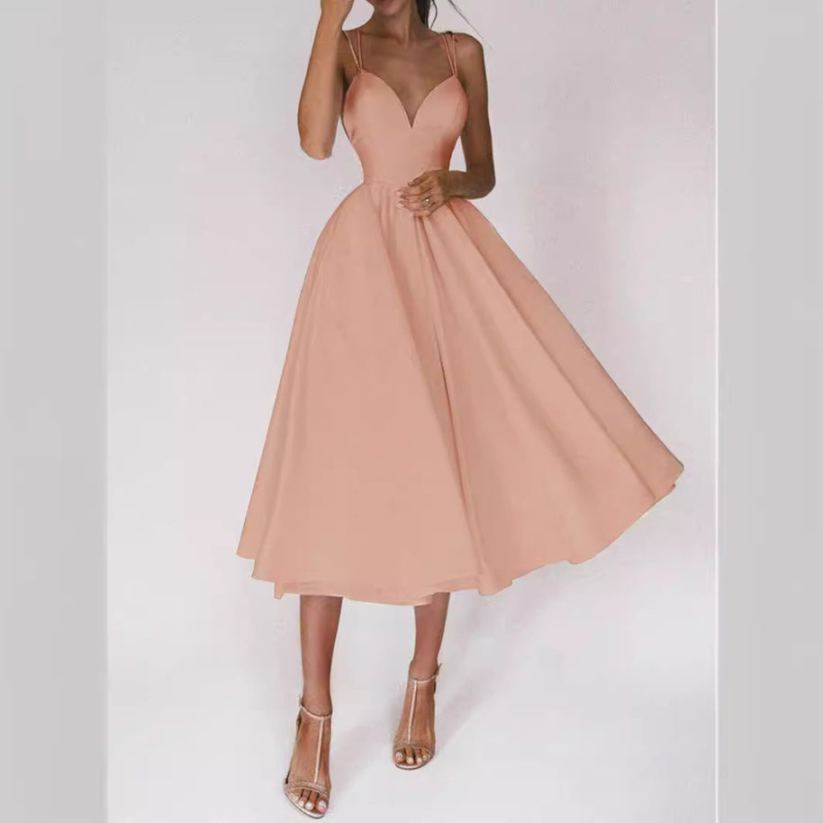 Damen A-Linien Kleid mit V-Ausschnitt und trägerlosem Design WW