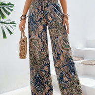 Damen weite Palazzo-Hose mit elastischem Bund und elegantem Paisleymuster WW
