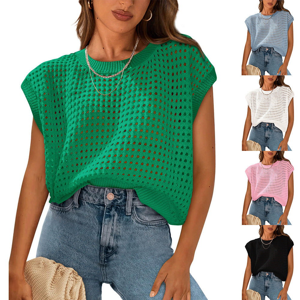Damen lässiges Strickoberteil mit luftiger Netzstruktur W&W Mode