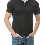 Herren Kurzarm Knopf-Bei Henley Shirt WW