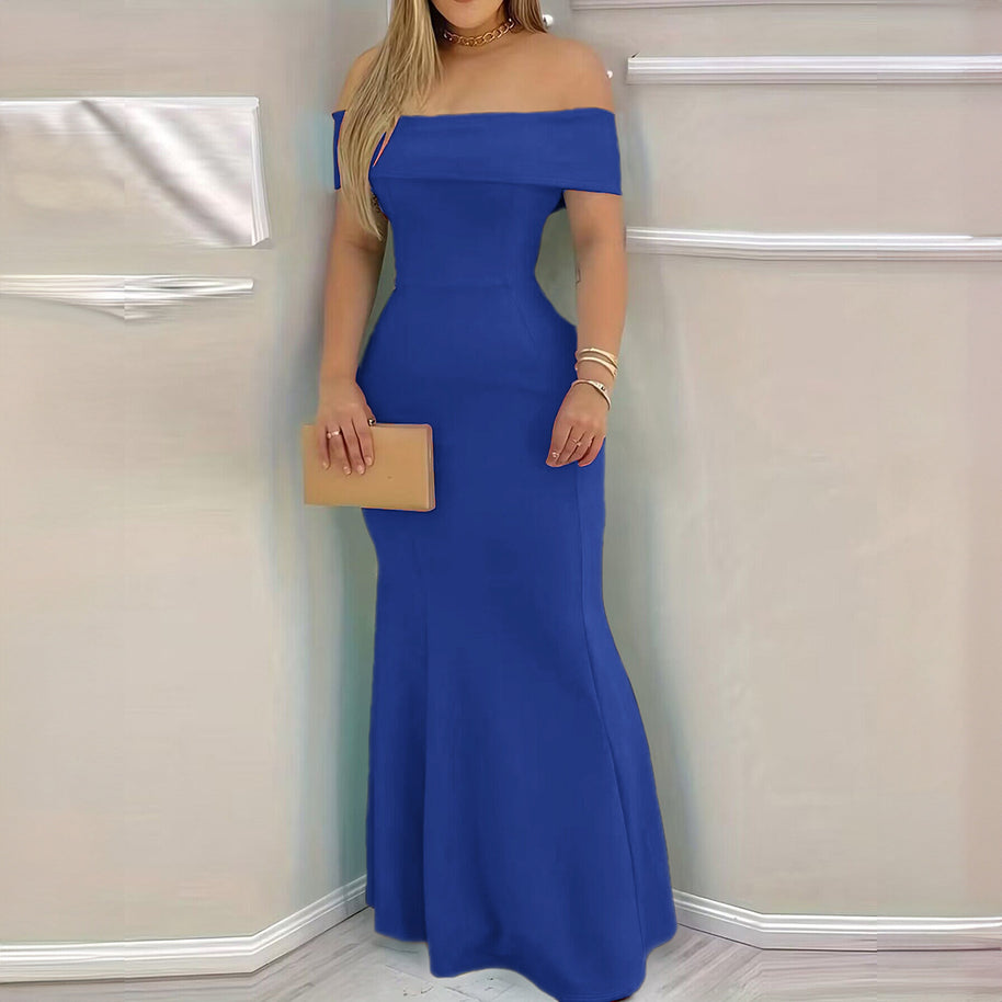 Damen elegantes schulterfreies Maxikleid mit figurbetontem Schnitt WW