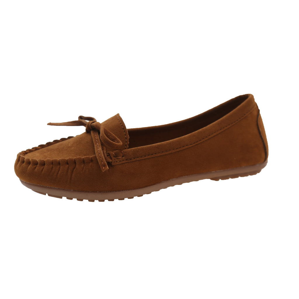 Damen Casual Wildleder Mokassin Ballerinas mit dekorativer Schleife WW