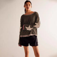 Damen lässiges Sweatshirt mit Sternen-Design und weitem Schnitt WW