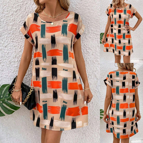 WW | Bedrucktes Batwing-Ärmels Rundhalskleid