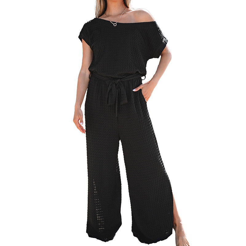 Damen lässiger Jumpsuit mit weitem Schnitt und elastischem Bund WW