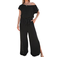 Damen lässiger Jumpsuit mit weitem Schnitt und elastischem Bund WW