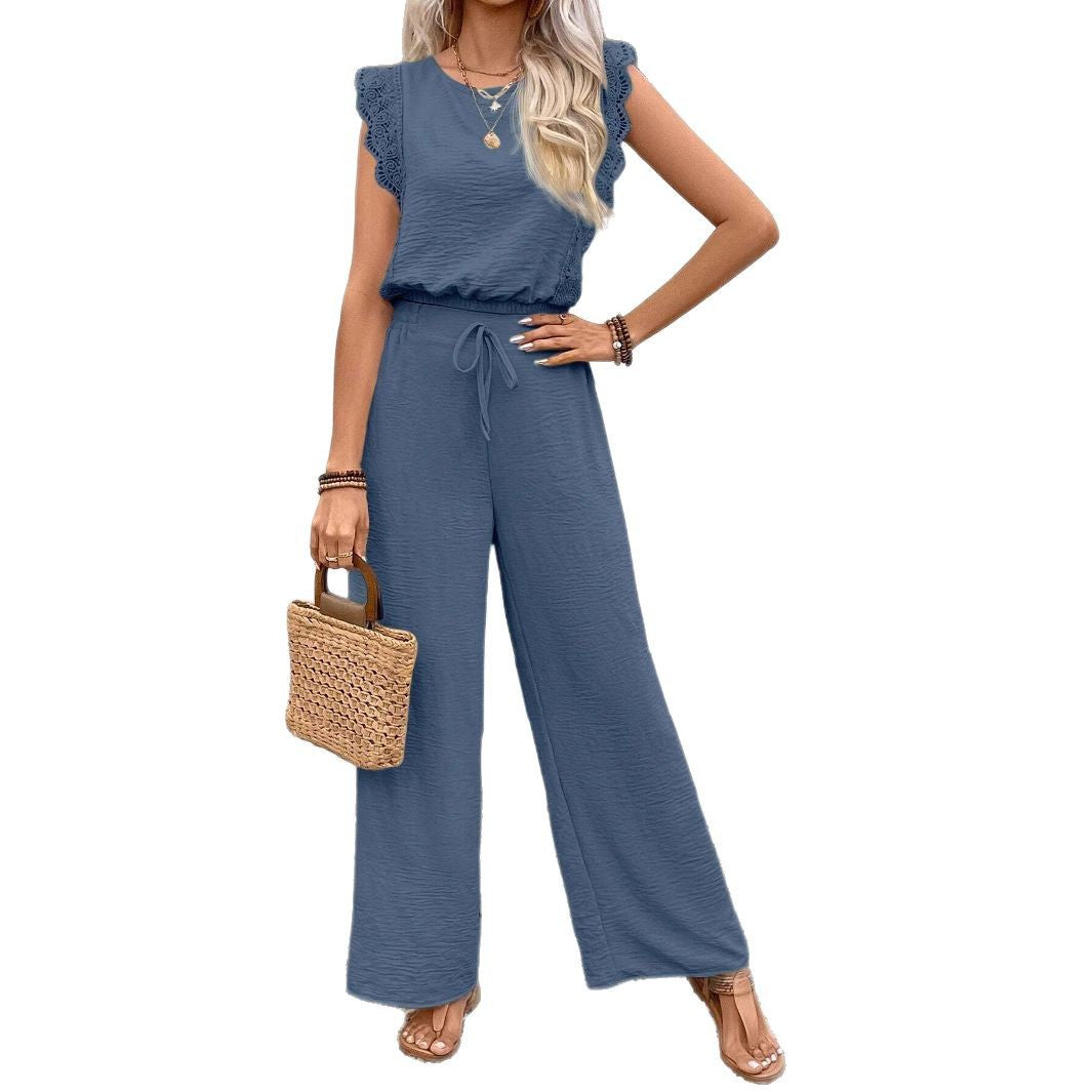 Damen luftiger Jumpsuit mit Rüschendetails und Gummibund WW