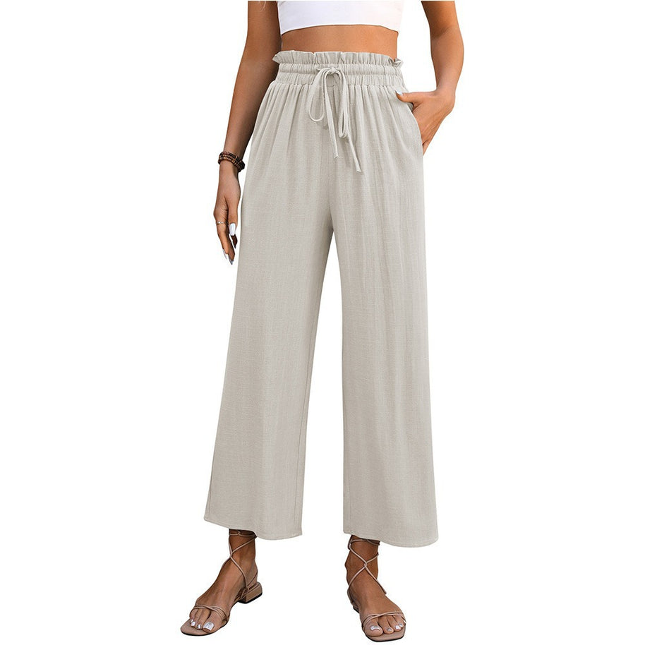 Damen Bequeme Weite Hose mit elastischem Bund und seitlichen Taschen WW