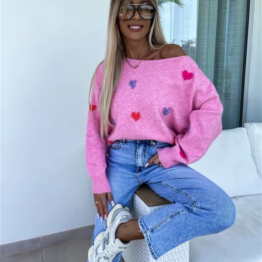 Damen Pullover mit verspielten Herzen und lässigem Schnitt WW