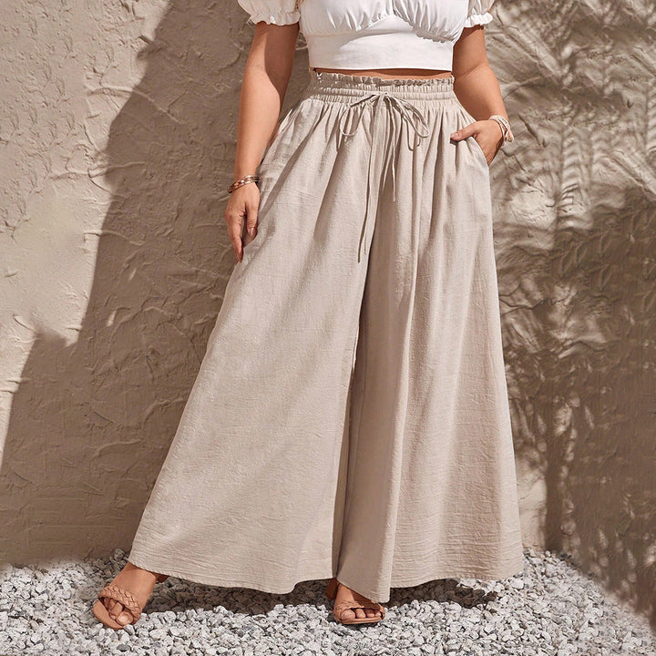 Damen weite Leinenhose mit elastischem Bund und seitlichen Taschen W&W Mode