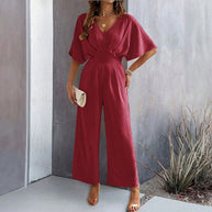 Damen Weit geschnittener Jumpsuit mit eleganten Drapierungen und V-Ausschnitt WW
