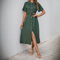 Damen Midikleid mit elegantem Knopfdetail und schmalem Taillengürtel WW