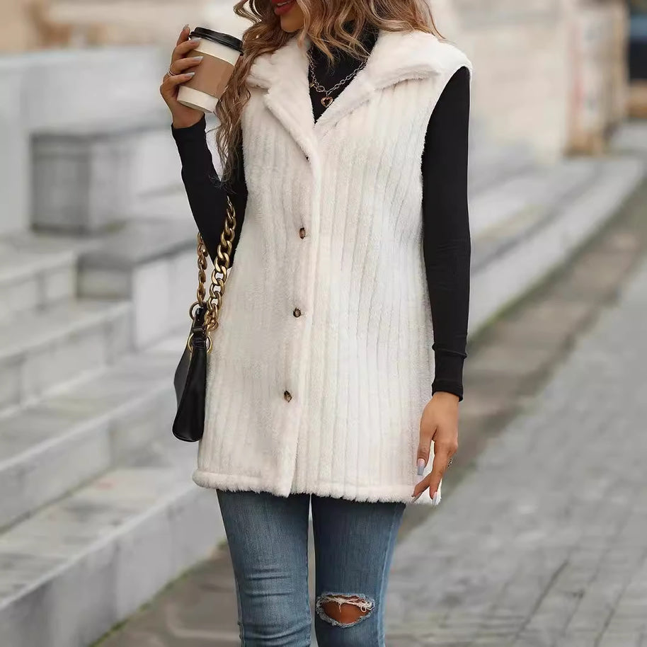 Damen Strickweste mit samtiger Oberfläche und modernen Knopfdetails WW