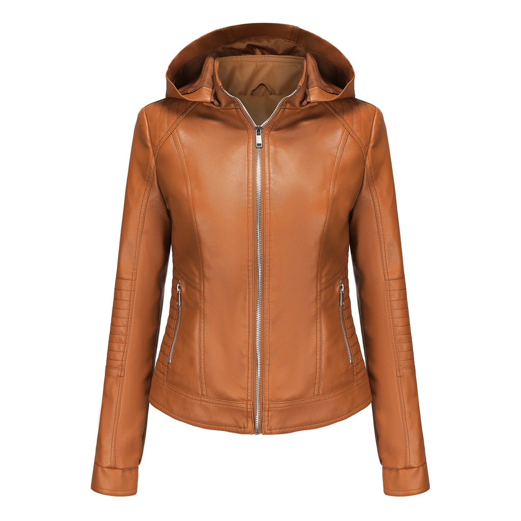 Damen Kapuzenjacke aus hochwertigem Kunstleder WW