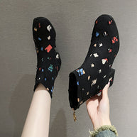 Damen Modische Ankle-Boots mit kreativem Geometrie-Druck und elegantem Reißverschluss W&W