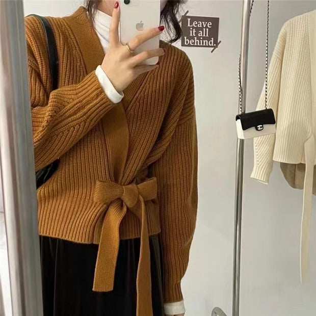 Damen Wickeljacke mit breiten Ärmeln und Taillenknoten WW