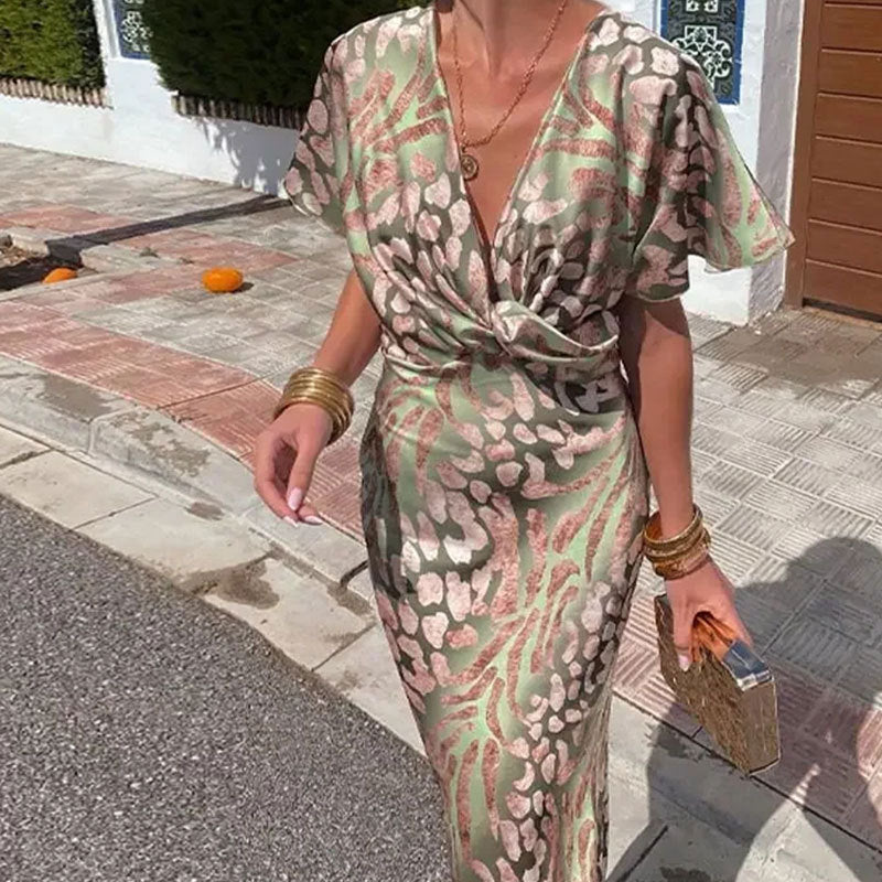 Damen Elegantes Maxikleid mit intensivem Druck und fließendem Schnitt W&W Mode