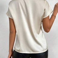 WW | Satinbluse Kurzarm Hoher Kragen Mit Schleife Eleganter Entspannter Schnitt