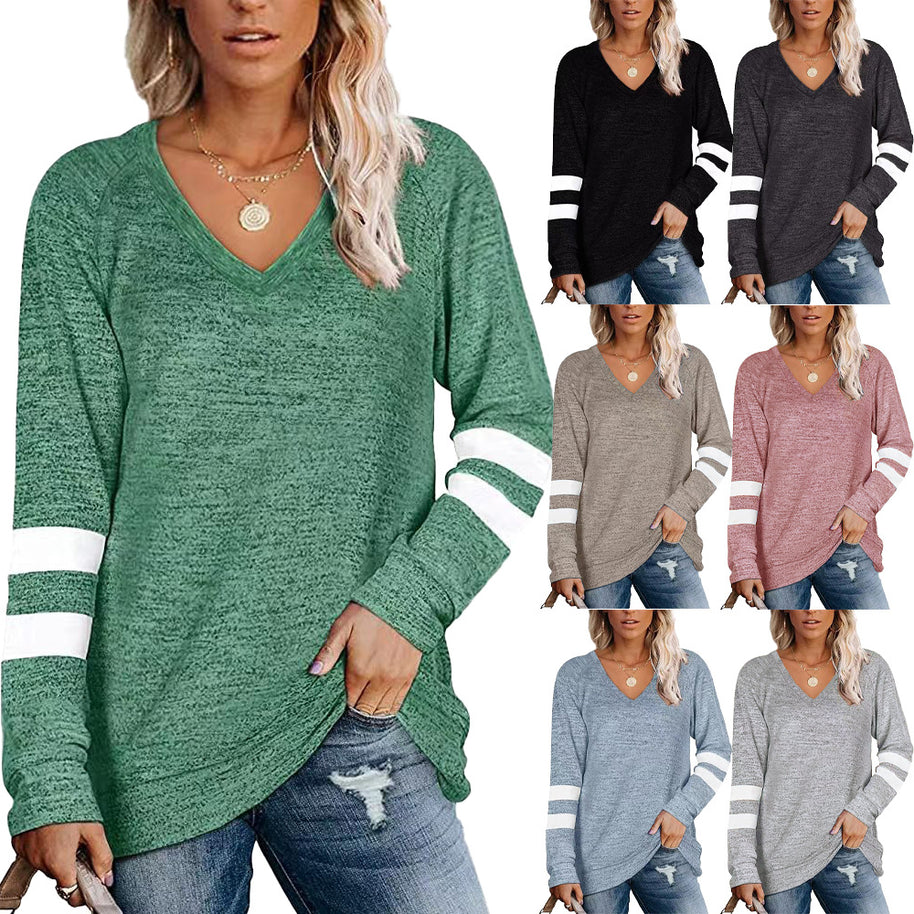 Damen Sportliches Langarmshirt mit V-Ausschnitt und Streifen-Details WW