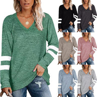 Damen Sportliches Langarmshirt mit V-Ausschnitt und Streifen-Details WW