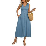 Damen Knielanges Sommerkleid mit Knopfleiste WW
