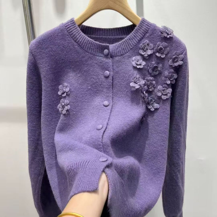 Damen Strickjacke mit floralen Akzenten WW
