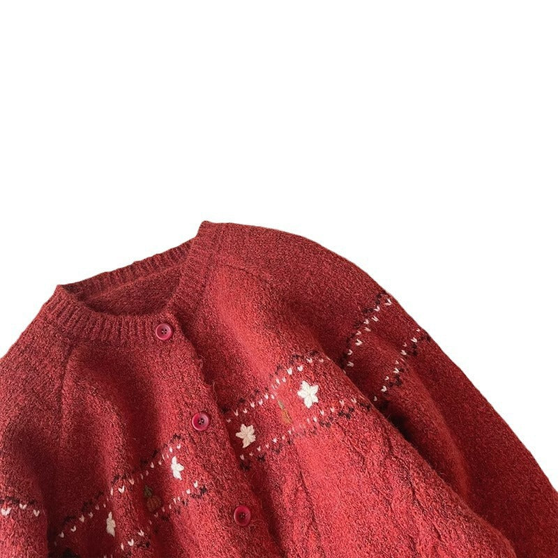 Damen Strickjacke mit floralen Applikationen und bequemen Knöpfen WW