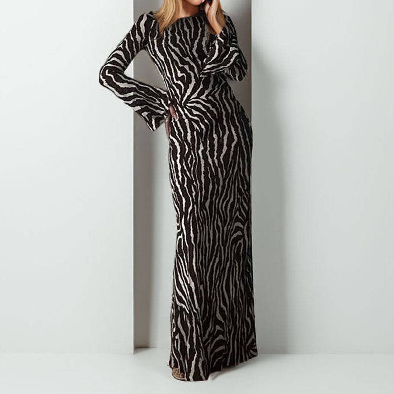 Damen Maxikleid mit einem modernen Zebra-Print und asymmetrischem Schnitt WW