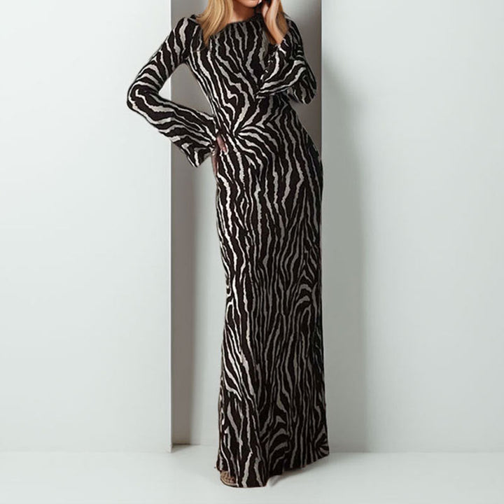 Damen Maxikleid mit einem modernen Zebra-Print und asymmetrischem Schnitt W&W Mode