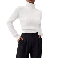 Damen Rippstrickpullover mit hohem Kragen und lässiger Passform WW