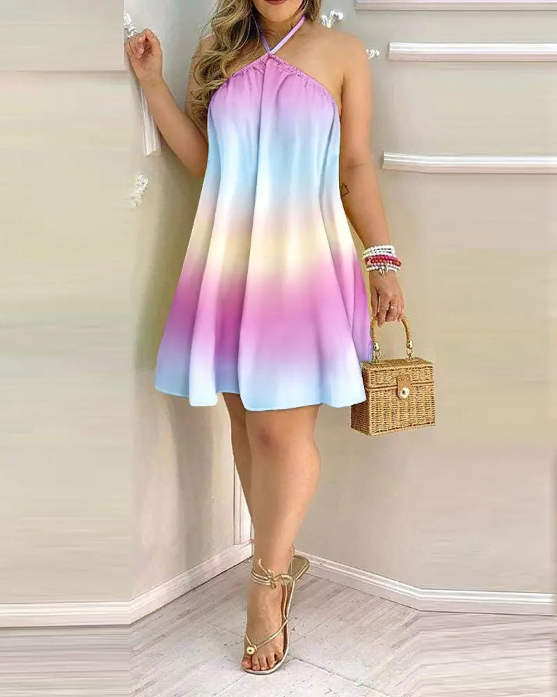 W&W Mode | Bedrucktes Cold Shoulder Halter Tie Kleid