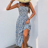 Damen Boho Maxikleid mit verstellbaren Trägern und floralem Design WW