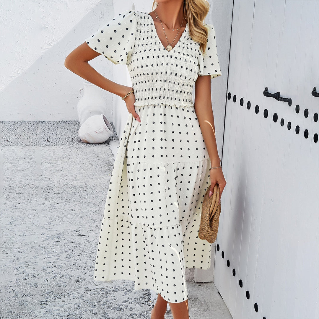 W&W Mode | Lässiges einfarbiges V-Ausschnitt Kurzarmkleid