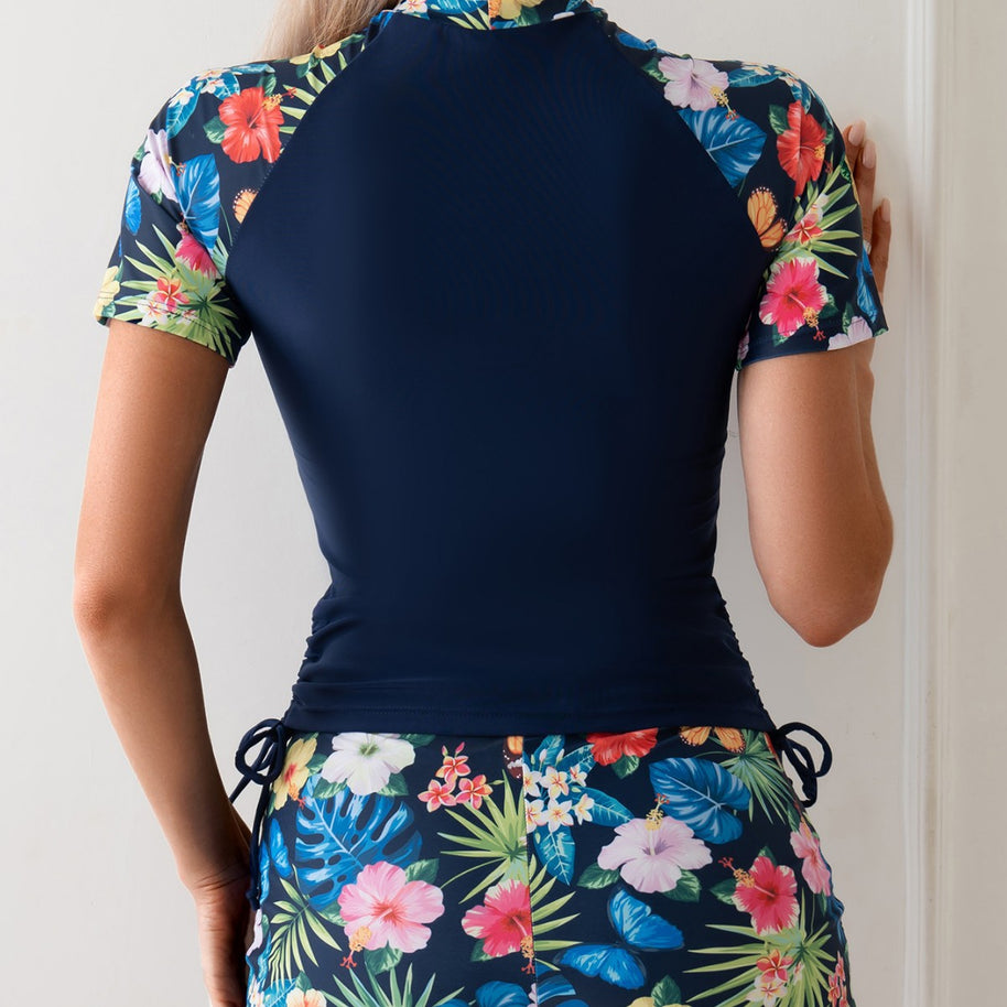 Damen Sportliches Bademoden-Set mit floralem Print und seitlichen Raffungen WW