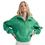 Damen Sportlicher Hoodie mit halbem Reißverschluss und praktischer Kängurutasche WW