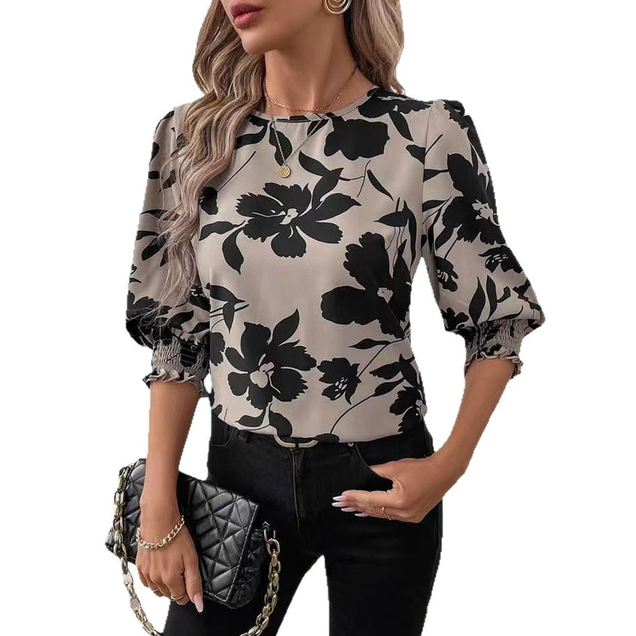 Damen Bluse mit floralem Druck und Rüschenärmeln WW
